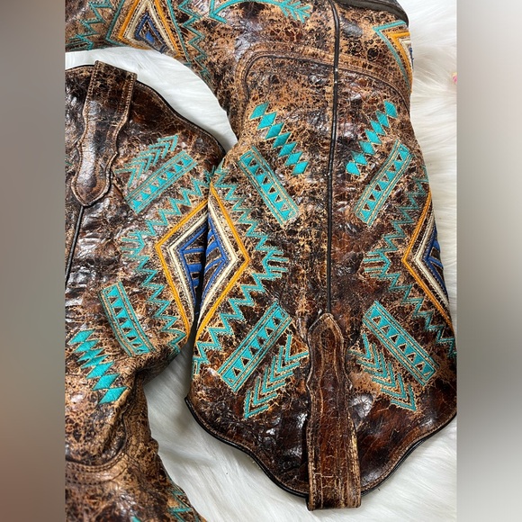 CORRAL WOMEN'S DIAMOND COWGIRL SNIP TOE TURQUOISE COGNAC BOOTS size 6 - Picture 4 of 11